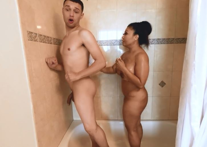 Big breasted stepmom bathes her son Johnny